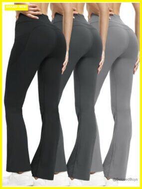 3 Pack Women's Flare Leggings Yoga Pants with Deep Side Pockets High Waist